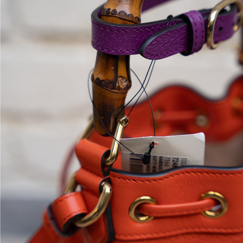 SOLD LIVE! Gucci Diana Orange Bucket Bag with Bamboo Handle & Crossbody - NWT - Picture 10 of 13